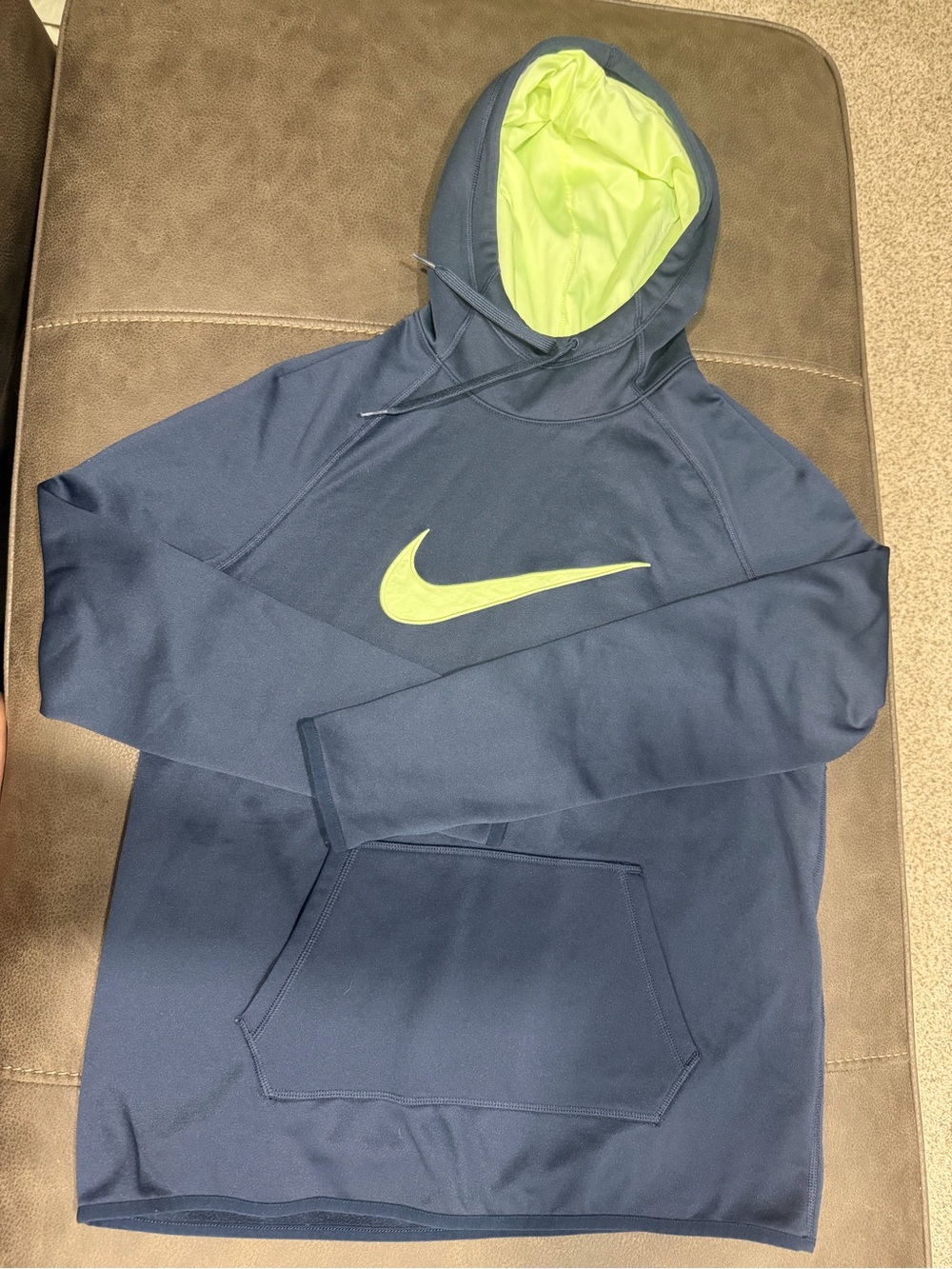 Nike Men’s Navy Hoodie with Lime Swoosh Accent